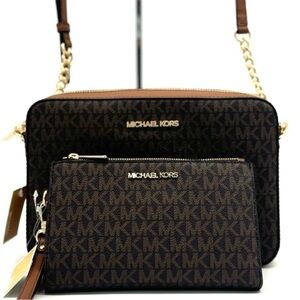 Michael Kors Large EW Crossbody Bag & Large Double Zip Wallet Brown